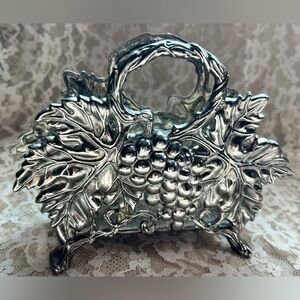 1994 Godinger Silver Plate Napkin Holder in Grapes & Grape Leaves